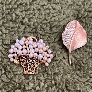 Macy's Rose Gold and Pearl Brooch Set